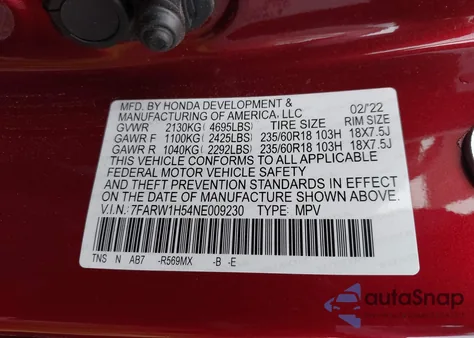 2022 Honda Cr-V 2Wd Ex from USA, damaged, VIN 7FARW1H54NE009230